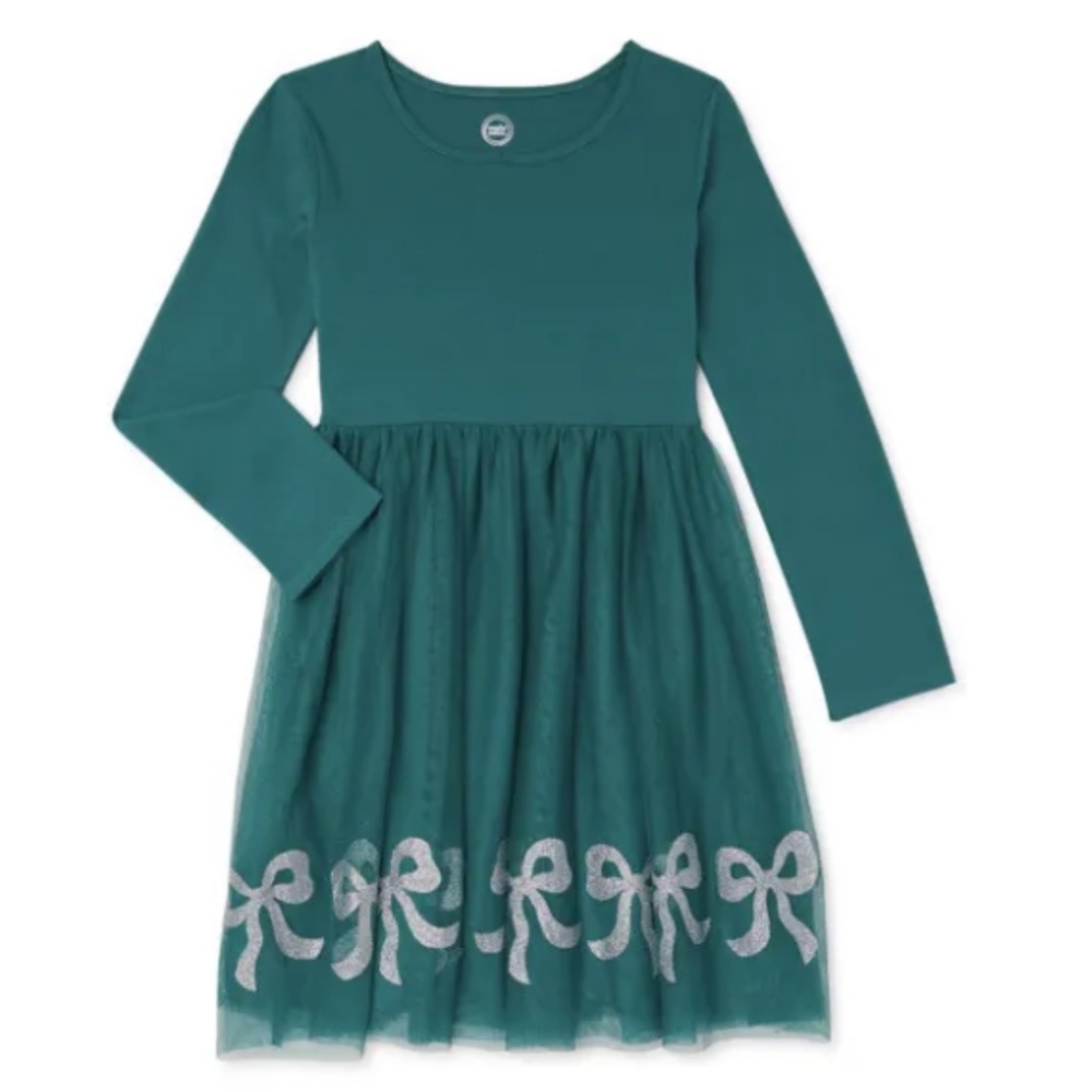 Wonder Nation Girls Green TUTU Dress With Silver Glitter Bow XL PLUS (14-16) NEW - Picture 1 of 6